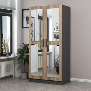 Dulap pentru haine, Minerva, Kale Mirror Anthracite Oak, 90x190x52 cm, PAL, Antracit / Stejar imagine