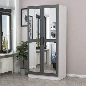 Dulap pentru haine, Minerva, Kale Mirror Anthracite White, 90x210x52 cm, PAL, Antracit/Alb imagine