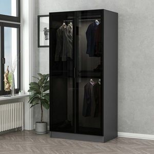 Dulap pentru haine, Minerva, Kale Glass Anthracite, 90x210x52 cm, PAL, Negru / Antracit imagine