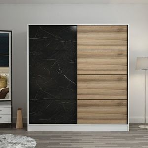 Dulap pentru haine, Minerva, Kale, 220x210x52 cm, PAL, Alb/Negru imagine
