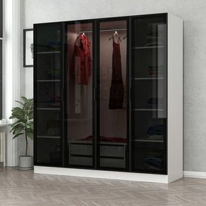 Dulap pentru haine, Minerva, Kale, 180x210x52 cm, PAL, Alb/Negru imagine