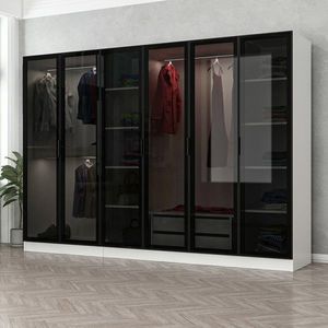 Dulap pentru haine, Minerva, Kale, 270x210x52 cm, PAL, Alb/Negru imagine