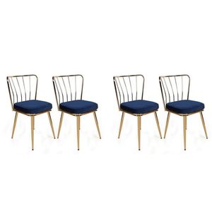 Set scaune 4 piese, Nmobb, Yıldız-924 V4, Metal, Albastru închis / Auriu / imagine