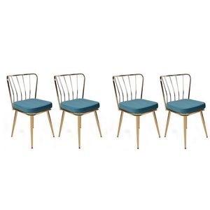 Set scaune 4 piese, Nmobb, Yıldız-929 V4, Metal, Albastru / Auriu imagine