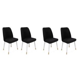 Set scaune 4 piese, Nmobb, Hugo-406 V4, Metal, Negru / Alb / Auriu imagine