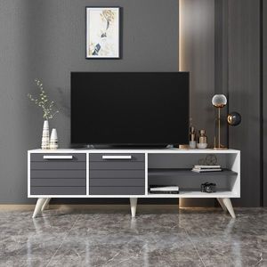 Comoda TV, Odessa, Noyan, 150x30x48 cm, PAL, Alb / Antracit imagine