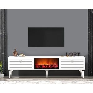 Comoda TV, Olivia, Arona Fireplace, 150x44 cm, PAL , Alb imagine