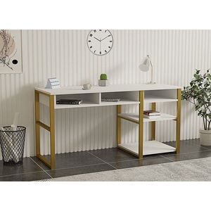 Birou, Puqa Design, Emro, 150x75 cm, PAL, Alb/Auriu imagine