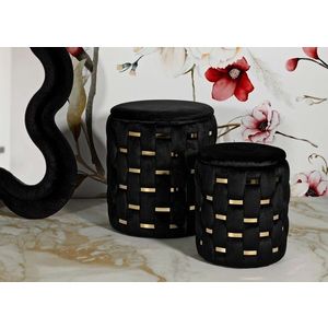 Set 2 taburete cu spatiu depozitare Shanty, Mauro Ferretti, 37x42 cm, 28x35 cm, fier/MDf/poliester, negru/auriu imagine