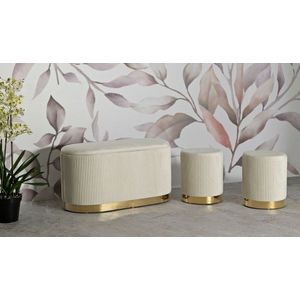 Set bancheta si 2 taburete Shopy, Mauro Ferretti, 80x37x42 cm, 29x35 cm, fier/MDf/poliester, crem/auriu imagine