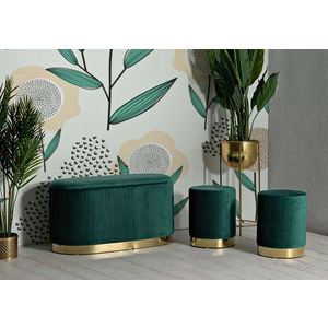 Set bancheta si 2 taburete Shopy, Mauro Ferretti, 80x37x42 cm, 29x35 cm, fier/MDf/poliester, verde/auriu imagine
