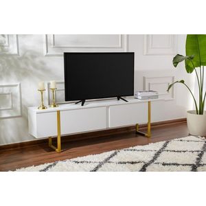 Comoda TV, Nordure, Serenity, 180x50x29 cm, PAL, Alb/Auriu imagine