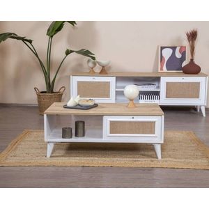 Masuta de cafea, Wolina, Mount, 55x100x45 cm, MDF , Alb / Stejar imagine