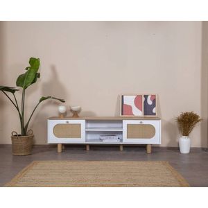 Comoda TV, Wolina, Bohem, 55x180x41 cm, MDF , Alb / Stejar imagine