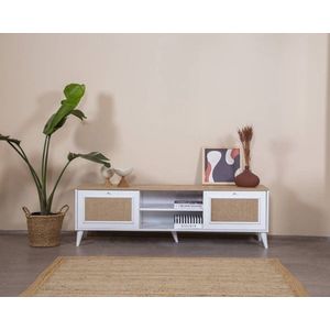 Comoda TV, Wolina, Mount, 55x180x41 cm, MDF , Alb / Stejar imagine