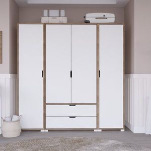 Dulap pentru haine, Miwood, Nisan 1600-024, 170x183x45 cm, PAL, Nuc deschis / Alb imagine