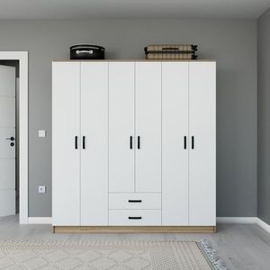 Dulap pentru haine, Miwood, Yaman 1600-75, 180x190x45 cm, PAL, Nuc deschis imagine