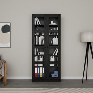 Dulap multifunctional, Miwood, Lucas Glass 1600-92, 80x190x37 cm, PAL, Negru imagine