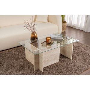 Masuta de cafea, Nordure, Vetrino, 105x40x65 cm, Sticla temperata , Travertin imagine