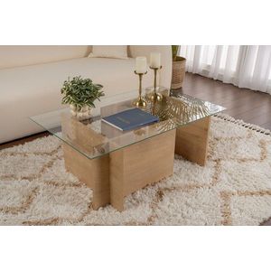 Masuta de cafea, Nordure, Vetrino, 105x40x65 cm, Sticla temperata , Stejar Honey imagine