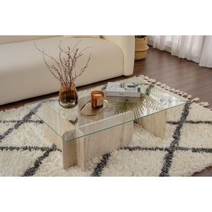 Masuta de cafea, Nordure, Flavio, 105x30x65 cm, Sticla temperata , Travertin imagine