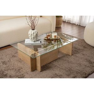 Masuta de cafea, Nordure, Flavio, 105x30x65 cm, Sticla temperata , Stejar imagine