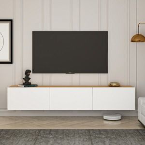 Comoda TV, Puqa Design, West, 150x30x32 cm, PAL, Alb/Pin Atlantic imagine