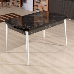 Masa extensibila, Beckley, Bendir, 132x79x76 cm, PAL, Alb/Negru imagine
