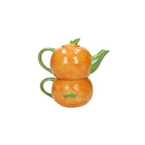 Ceainic cu ceasca 2in1, Brandani, Orange, 17x11x16 cm, dolomit, portocaliu imagine