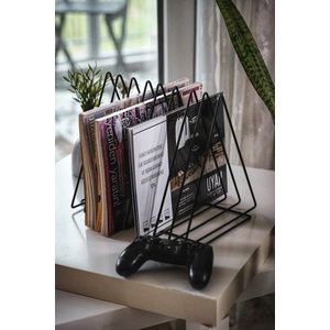 Suport reviste, Puqa Design, Alvin, 28x21x23 cm, Metal, Negru imagine