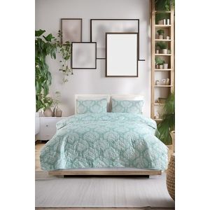 Set cuvertura de pat dubla 3 piese, Post - Water Green, Eponj Home, 65% bumbac/35% poliester imagine