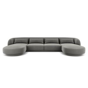 Coltar panoramic 5 locuri, Tulum, Cosmopolitan Design, 330x156x70 cm, catifea, gri deschis imagine