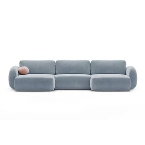 Coltar panoramic extensibil 5 locuri, Tonale, Cosmopolitan Design, 362x149x88 cm, catifea, albastru gri imagine