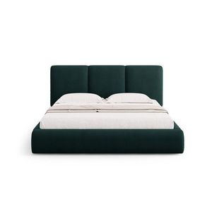 Pat tapitat cu somiera rabatabila si lada depozitare, 200x200 cm, Windsor & Co, Horizon, tesatura chenille, verde bottle imagine