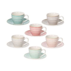 Set 6 cesti de cafea cu farfurie Iris Pepper, Tognana Porcellane, 80 ml, portelan New Bone China, multicolor imagine