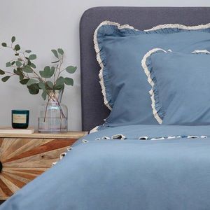 Lenjerie de pat King Size, Moises, Homla, 3 piese, 200x220 cm, bumbac, albastru/bej imagine