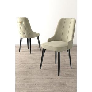 Set scaune 6 piese, Charlotte, Newa, Metal, Crem/Negru imagine