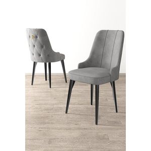 Set scaune 6 piese, Charlotte, Newa, Metal, Gri/Negru imagine