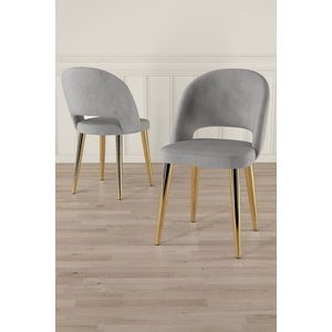 Set scaune 6 piese, Charlotte, Pane, Metal, Gri / Auriu imagine