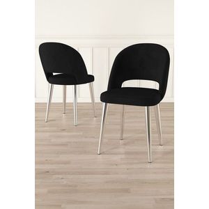 Set scaune 6 piese, Charlotte, Pane, Metal, Negru / Crom imagine