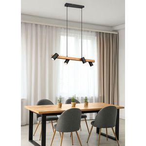 Lustra Marley, TRIO, 80x20x150 cm, 35W, 4x GU10, metal, negru mat/natur imagine