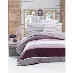 Lenjerie de pat dubla King Size, Victoria, Savoy Lilac, 4 piese, 100% bumbac ranforce, alb/lila imagine