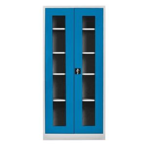Dulap de depozitare cu incuietoare, Shelvoria, Js1005Ma, 92x198x40 cm, Otel, Gri/Albastru imagine