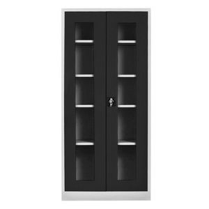 Dulap de depozitare cu incuietoare, Shelvoria, Js1005Sı, 92x198x40 cm, Otel, Gri/Negru imagine