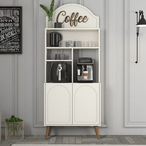 Dulap de bar pentru cafea, Hommy Craft, Lyon 80, PAL, Crema/Nuca imagine