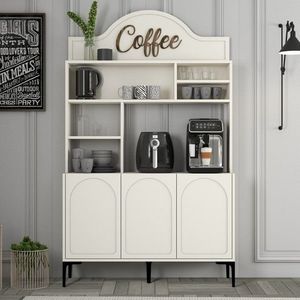 Dulap de bar pentru cafea, Hommy Craft, Lyon 120, 120x202x35 cm, PAL, Crem/Negru imagine