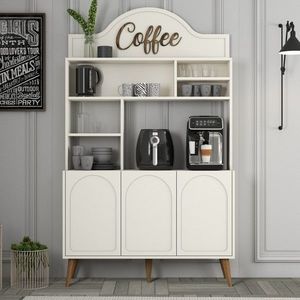 Dulap de bar pentru cafea, Hommy Craft, Lyon 120, 120x202x35 cm, PAL, Crema/Nuca imagine