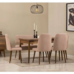 Set masa extensibila si 6 scaune, Vella, Vina, PAL, Nuc / Piatra imagine