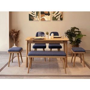 Set masa extensibila si 6 scaune, Vella, Vina Mini 03 1048, PAL, Stejar / Albastru închis imagine