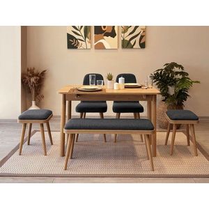Set masa extensibila si 6 scaune, Vella, Vina Mini 03 1053, PAL, Stejar / Antracit imagine